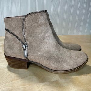 Lucky Brand Boide Suede Block Low Heel Zipper Fashion Ankle Boots - Brindle